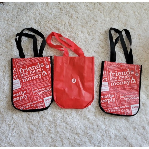 Lot of 3 Lululemon Manifesto Red Black Reusable Tote Shopping Bags - Picture 2 of 4